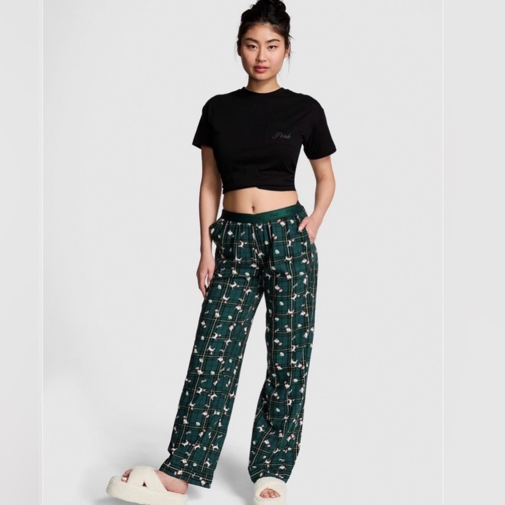 NWT - Victoria’s Secret PINK Green Plaid Dog Pj Pajama Pants XL